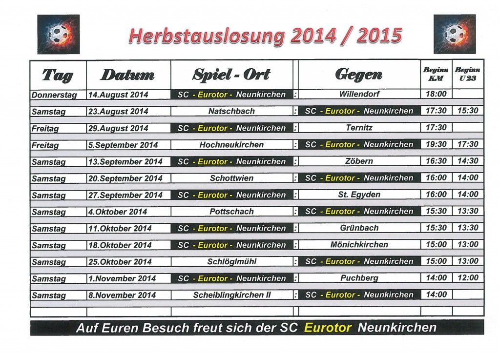 Spielplan 2014-15